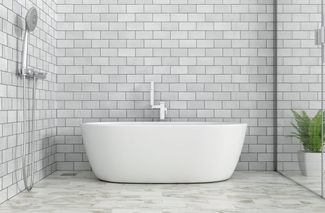 salle de bain avec carrelage