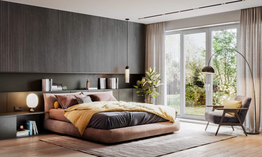 chambre avec baie vitre et fauteuil