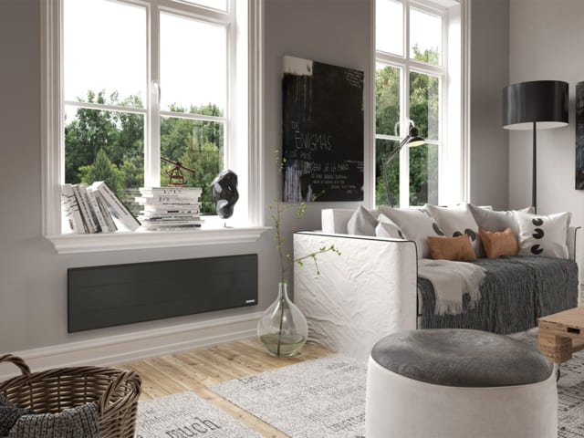 salon cosy avec radiateur plinthe gris